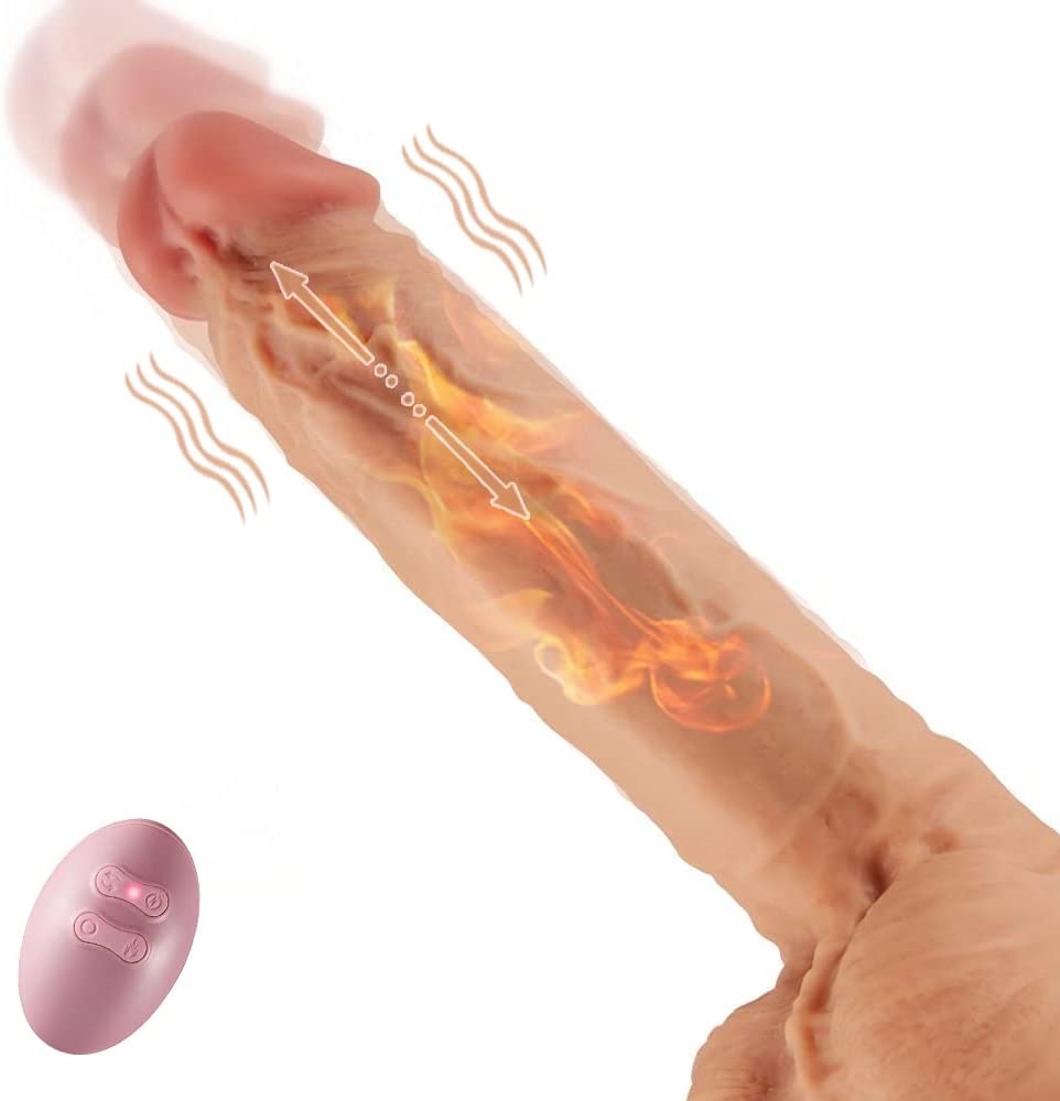 8.6" Thrusting Dildo Vibrator with Vibrating and Heating, Realistic Telescopic Penis for G-spot Stimulation, Wireless Automatic Vibrating Dildos Anal Sex Toy for Women and Couple