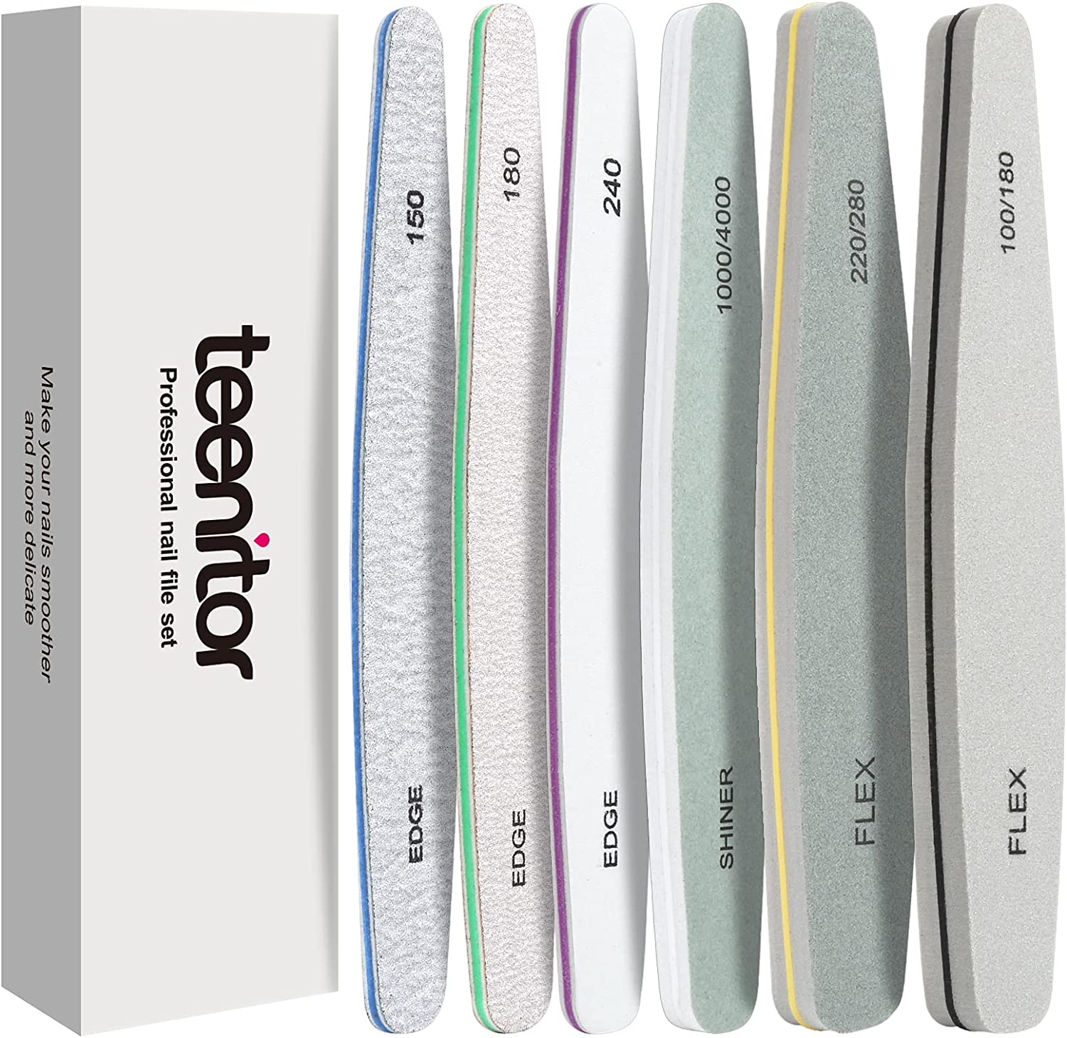 Nail File Buffer, Teenitor Gel Nail File Set Professional Nail Buffer File Block Natural Manicure File Nail Polisher Washable Double Sided