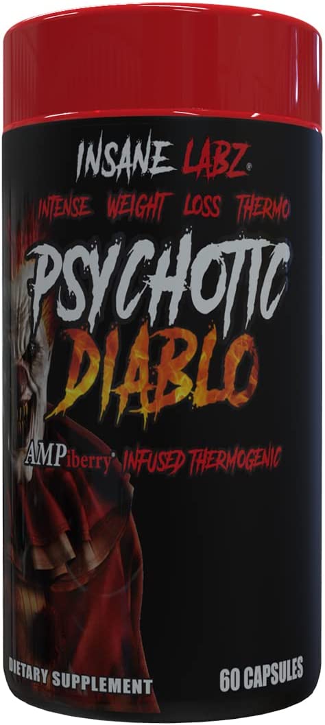 Insane Labz Psychotic Diablo Thermogenic Fat Burner for Men and Women with Grains of Paradise Theobromine Dandelion Root Extract Fueled by AMPiberry, Appetite Suppressant - 60 Servings