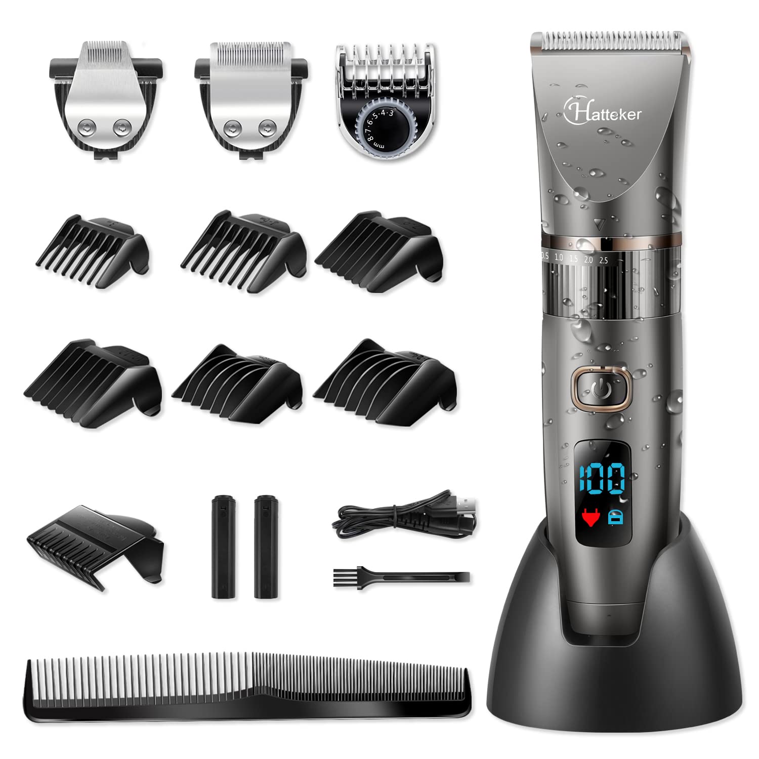 Hatteker Mens Beard Trimmer Cordless Hair Trimmer Hair Clipper Detail Trimmer 3 In 1 for Men Hair Cutting Kit Men's Grooming Kit Waterproof