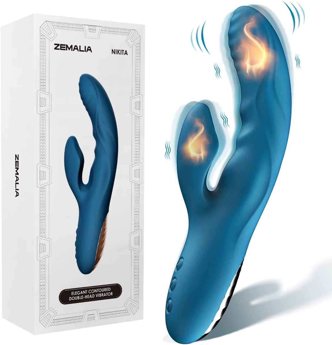 ZEMALIA Rabbit Vibrators Clitoris G-Spot Stimulators - 10 Vibrations + One Click to Orgasm Vibes Dildo with Heating Function for Women - Waterproof Rechargeable Quiet Private Adult Sex Toy,Blue