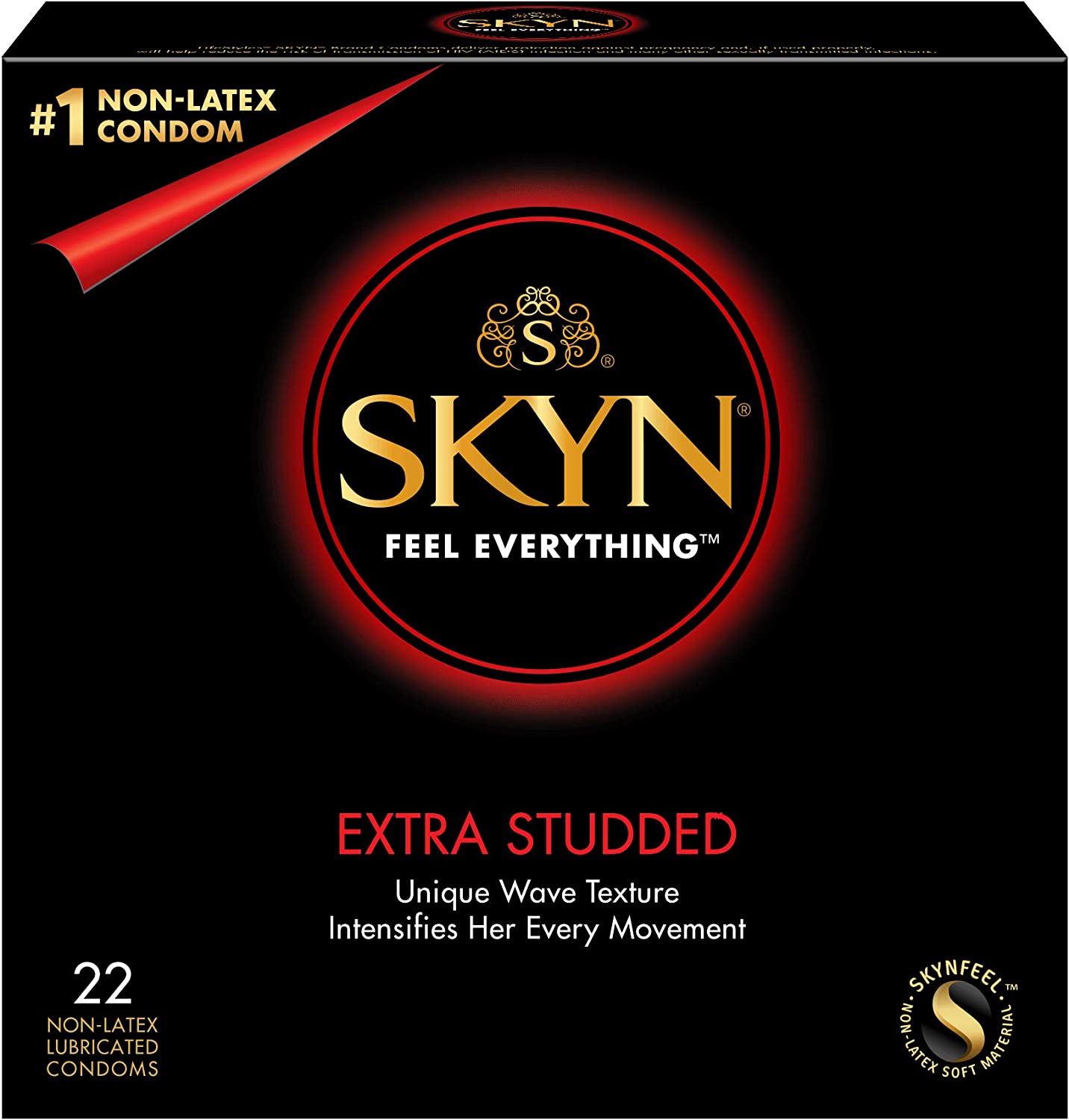 SKYN Extra Studded Condoms Non-Latex Ultra Thin Natural Feel with SKYNFEEL Technology 22 Count Box