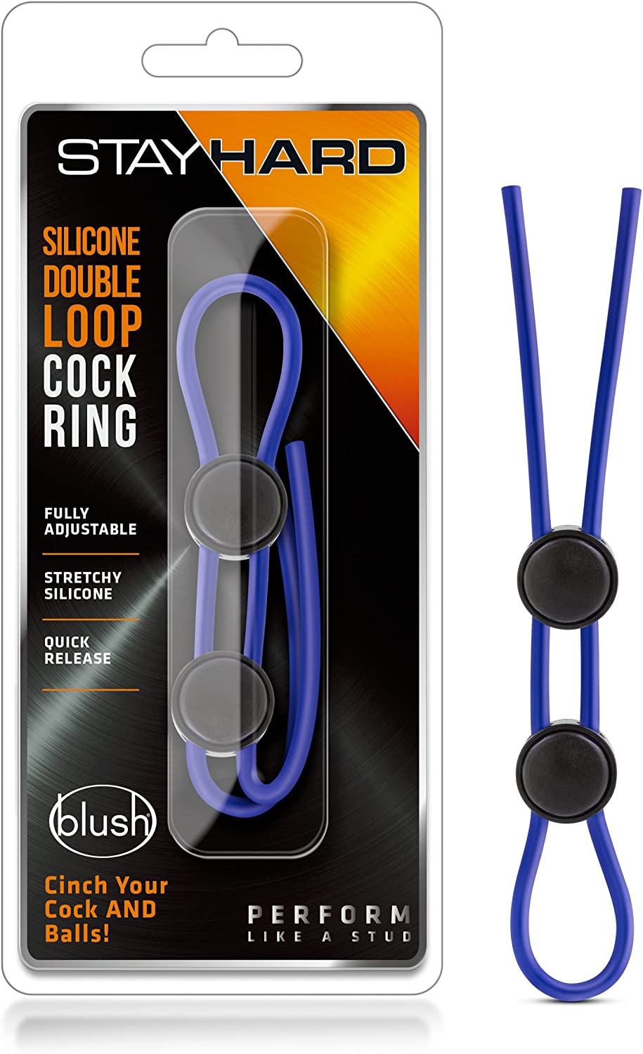 Blush Stay Hard Silicone Double Lasso Loop C Ring and Ball Cinch - Strong and Stretchy - Increase Stamina - Convenient Single Lock Mechanism and Quick Release - Sex Toy for Men