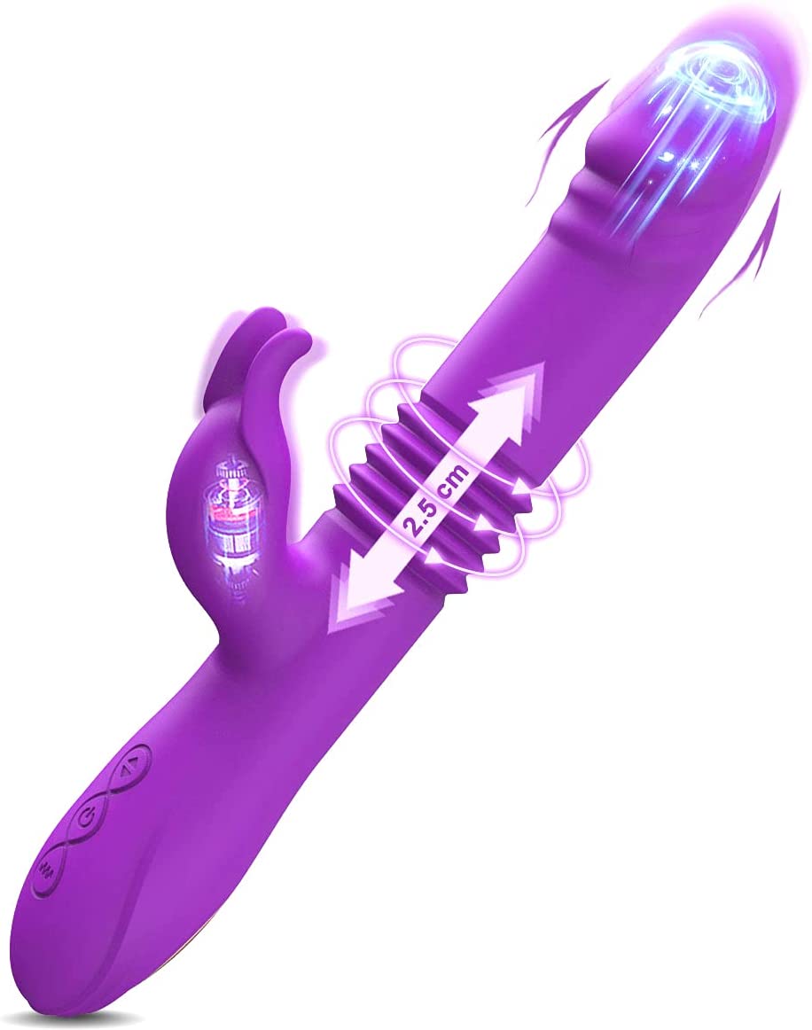 Thrusting Rabbit Vibrator Dildo for Women, Clitorals Stimulator for Women Pleasure, Rotating G spot Vibrator Sex Toy with 6 Thrusts 21 Vibrations for Beginners Experienced Adults, Waterproof (Purple)