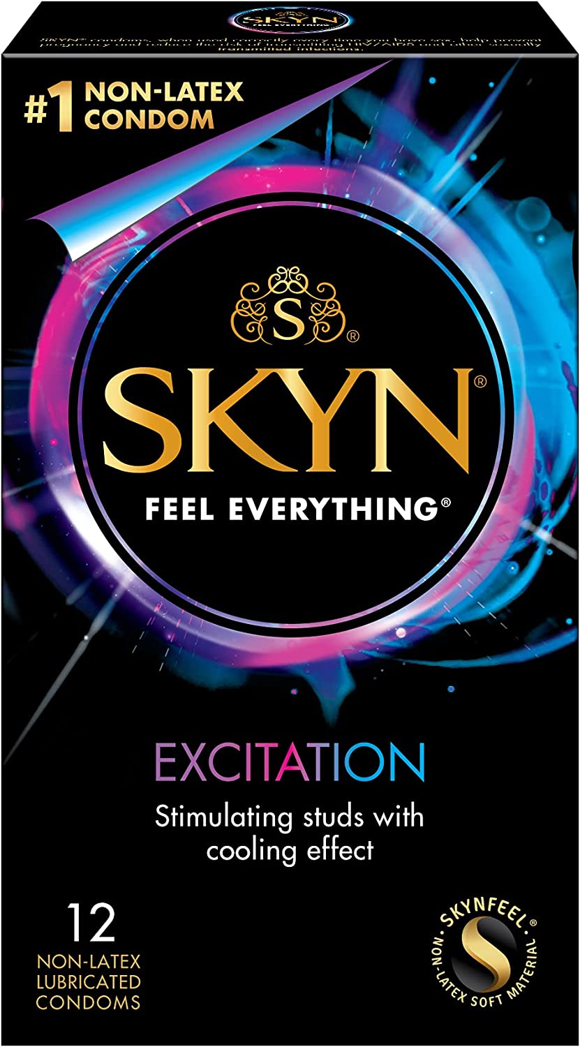 SKYN Excitation – 12 Count – Lubricated Latex-Free Condoms – Stimulating Studs with Cooling Effect for Her​