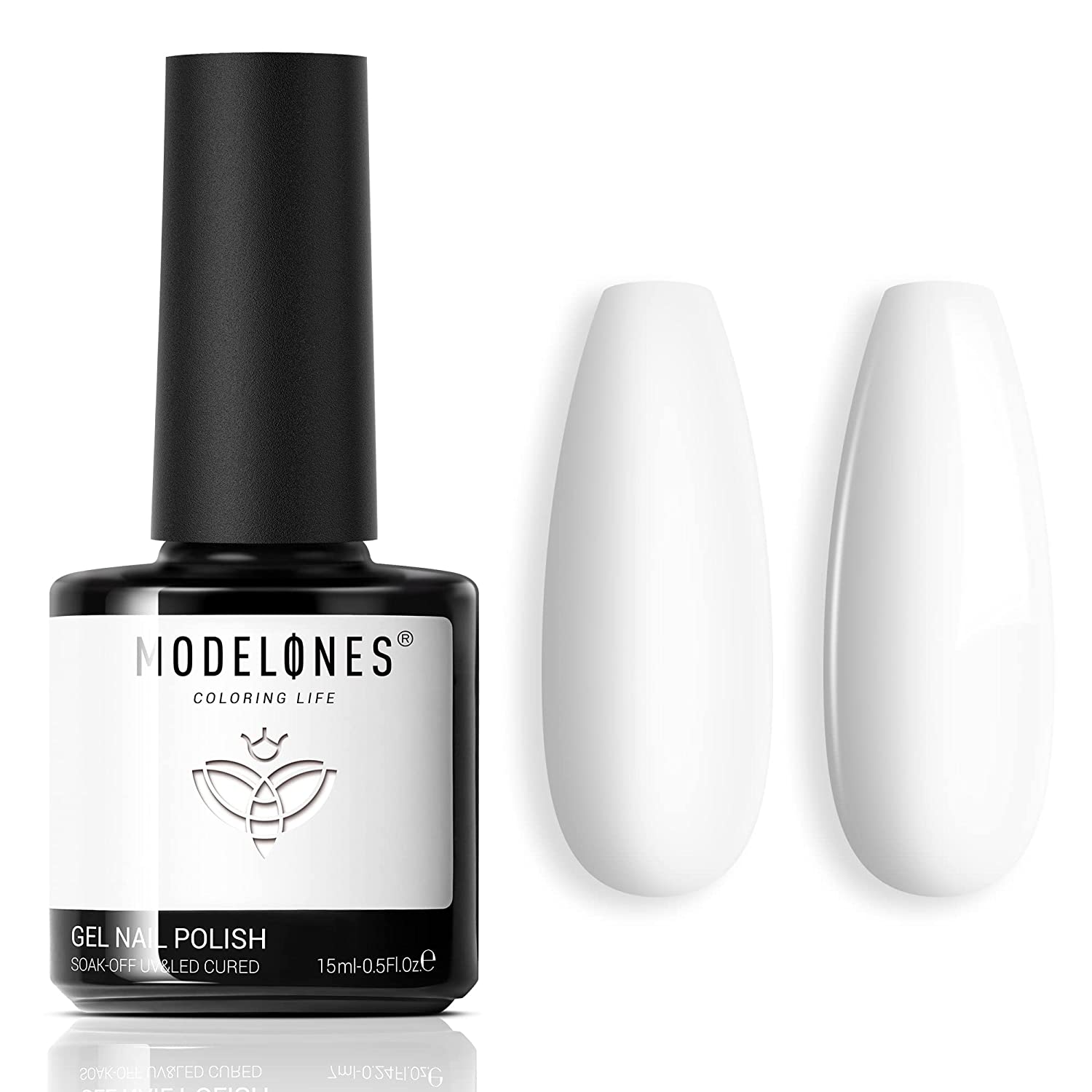 Modelones Gel Nail Polish, 1 Pcs 15ml Milky Pure White Color Gel Polish Set Soak Off LED Long-Wear Mirror Shine Essential Nail Gel Salon Manicure Design DIY at Home, 0.5 Fluid Ounces