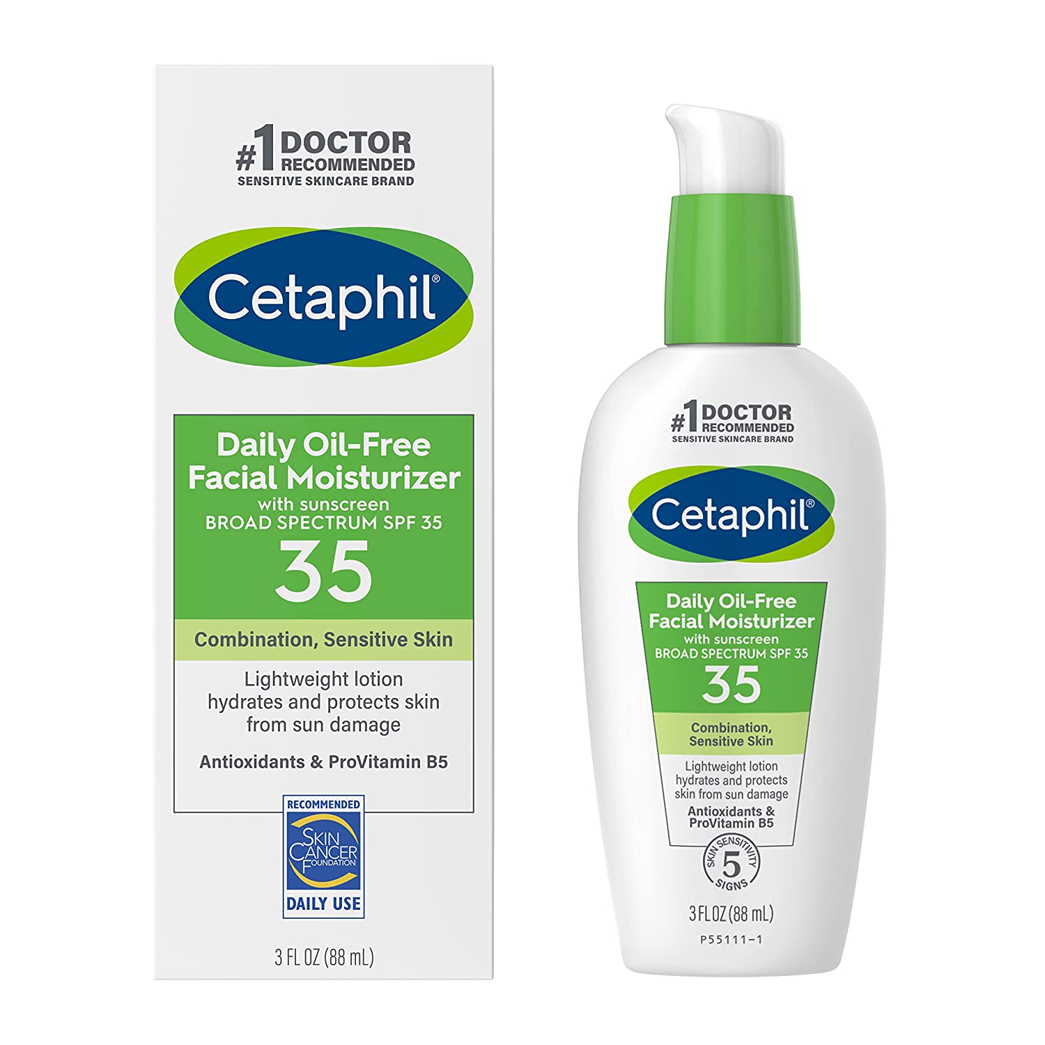 Cetaphil Face Moisturizer, Daily Oil Free Facial Moisturizer with SPF 35, For Dry or Oily Combination Sensitive Skin, Fragrance Free Face Lotion