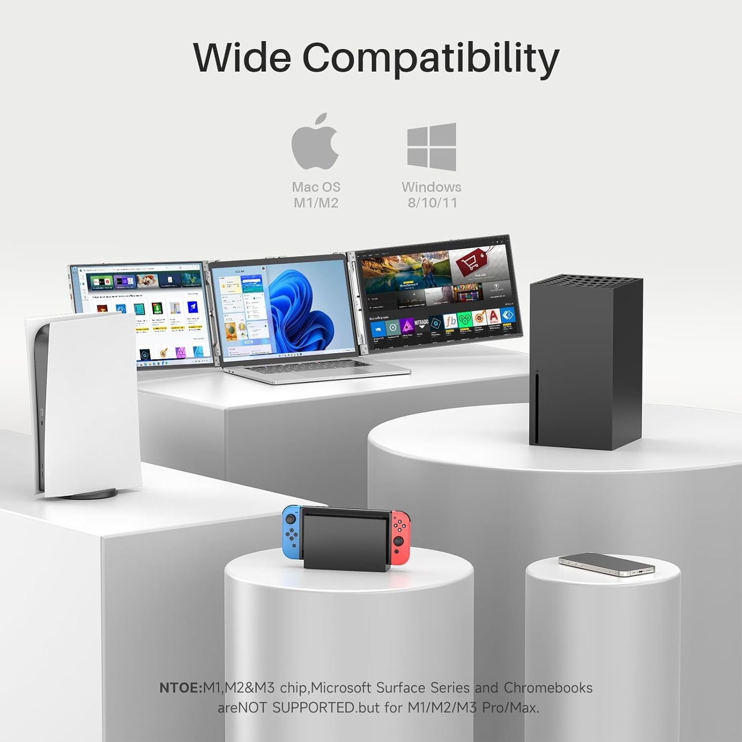 Oiiwak 16 Inch Portable Triple Monitor for 15-17.3" Laptop, 16" FHD 1200P Frameless Al Alloy Triple Screen Laptop Monitor Extender, Laptop Screen Extender for Mac/Windows, Powered by HDMI/USB